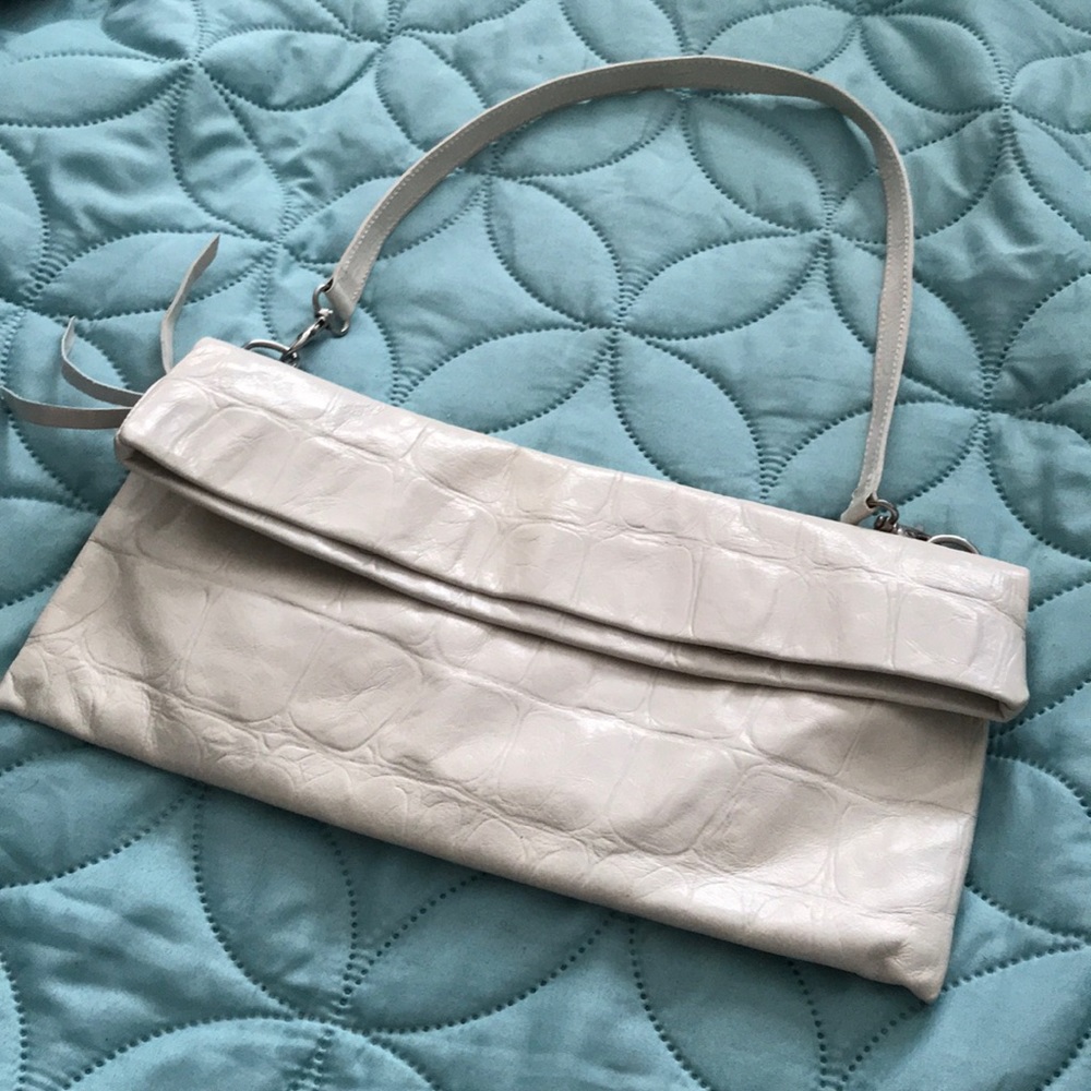 White leather clutch bag